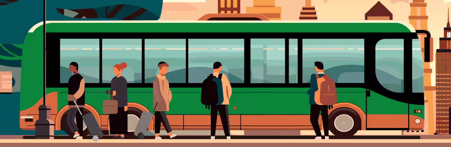 Пасажири очікують міжнародний автобус | GreenBus