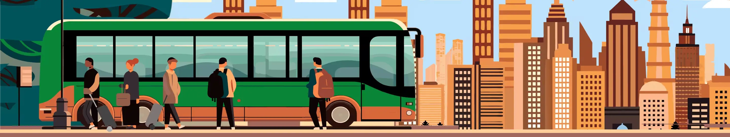 Пассажиры ожидают международный автобус | GreenBus